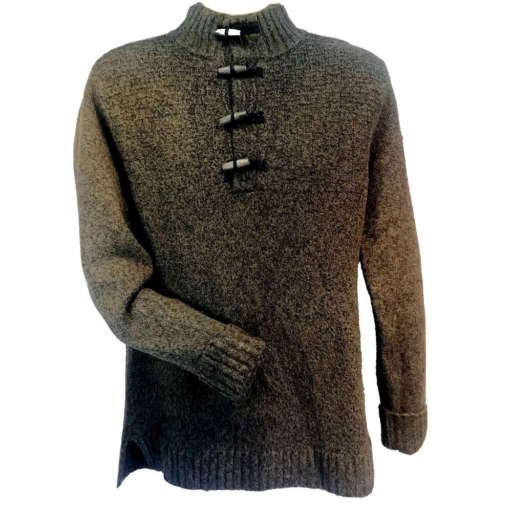 Outpost Makers Fishermans Sweater Toggle Buttons Knit L Mens Brown Cotton Blend